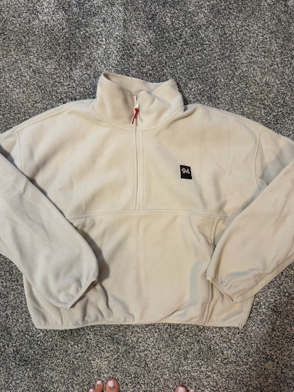 Old Navy Cream Teddy Half-Zip Jacket with Red Zip Pull